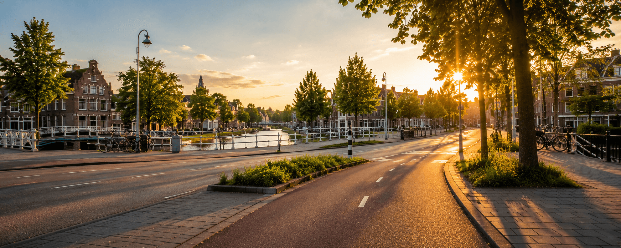 Cyclists and bicycle lane in Dutch traffic